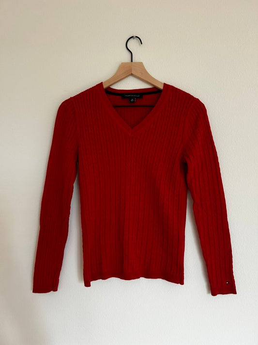 Tommy Hilfiger | Red Knitted Long-Sleeve V-Neck