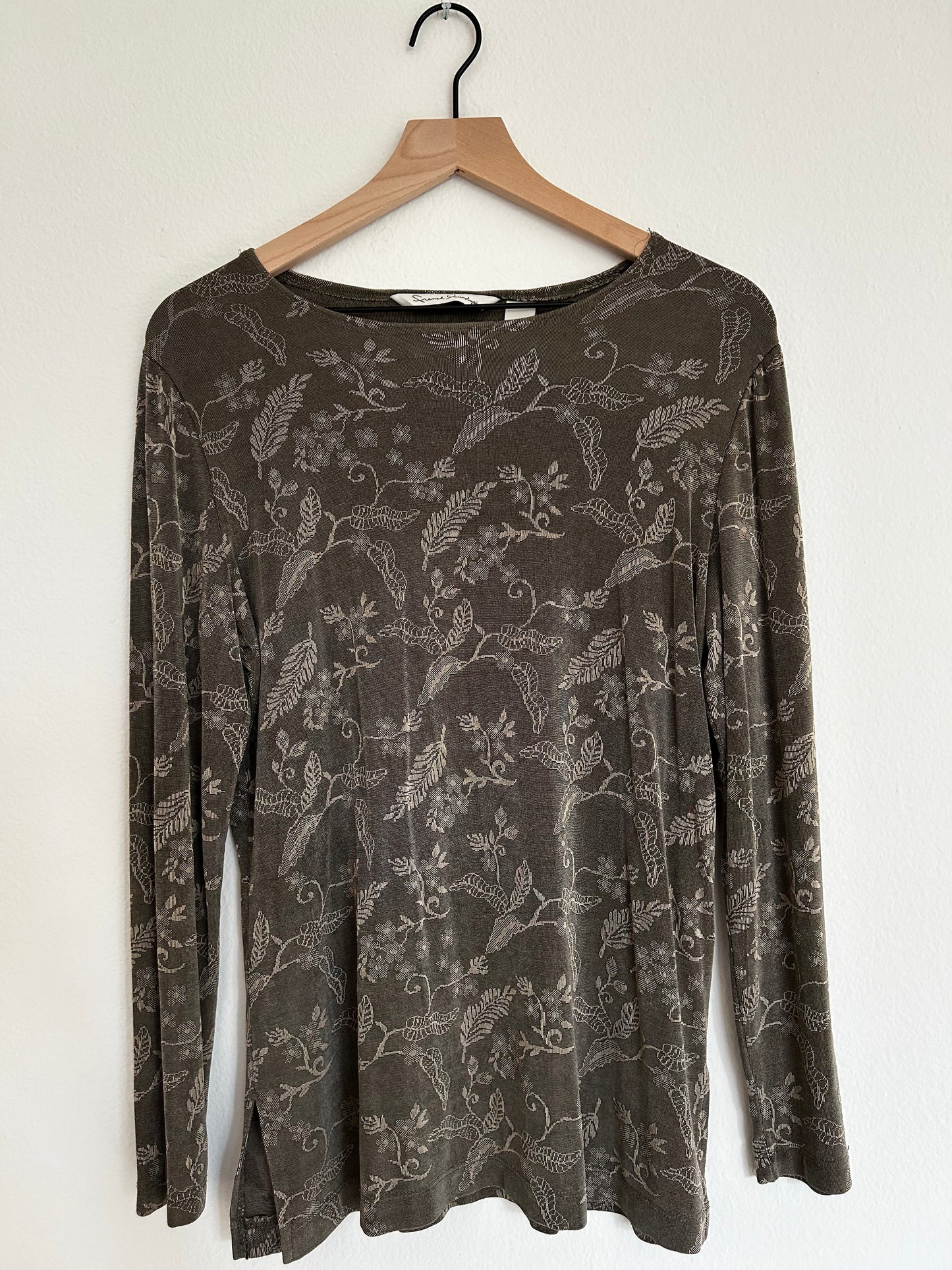 Vintage Floral Patterned Green Long Sleeve