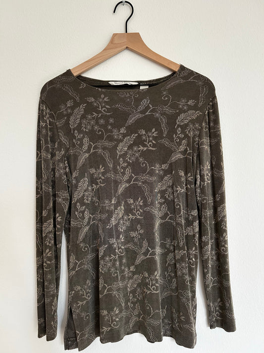 Vintage Floral Patterned Green Long Sleeve