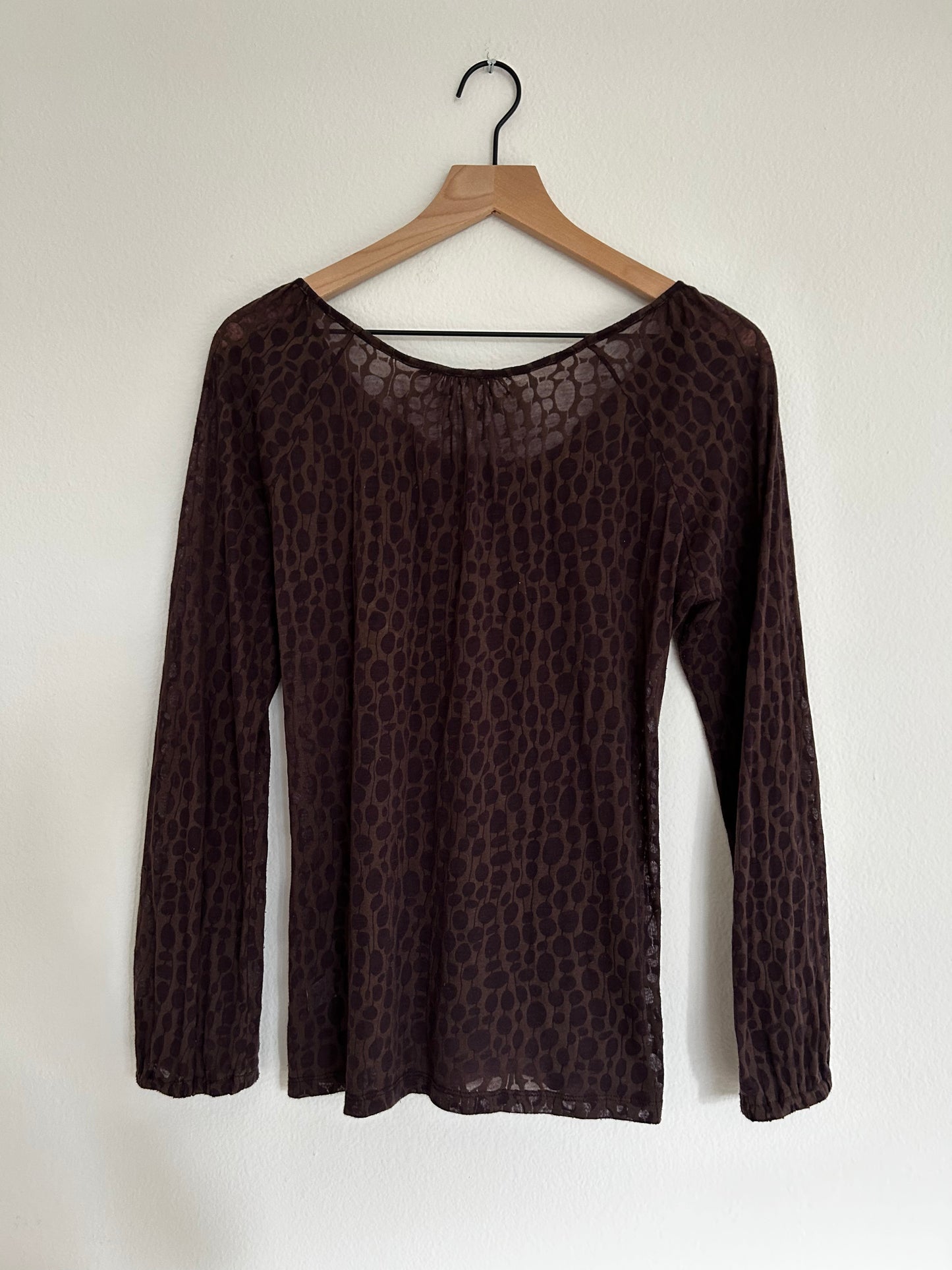 Saint Tropez West | Patterned Sheer Brown Ruched Blouse