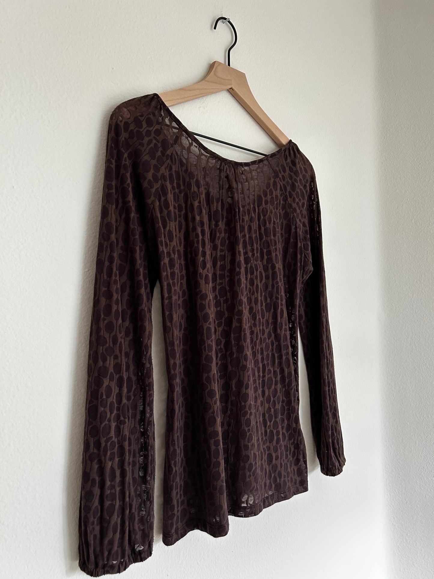 Saint Tropez West | Patterned Sheer Brown Ruched Blouse