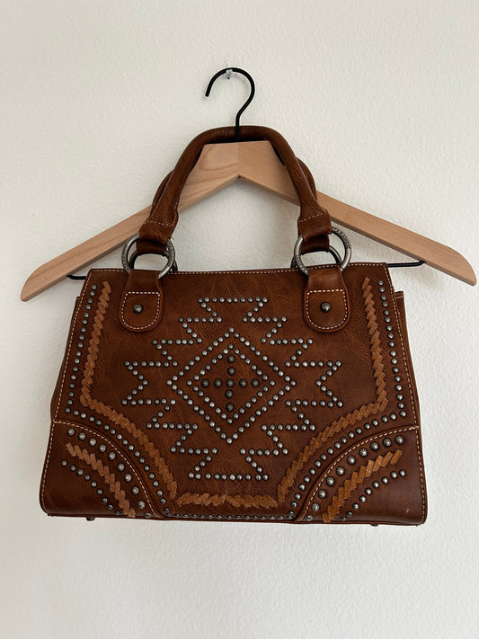 Brown Leather Studded Handbag