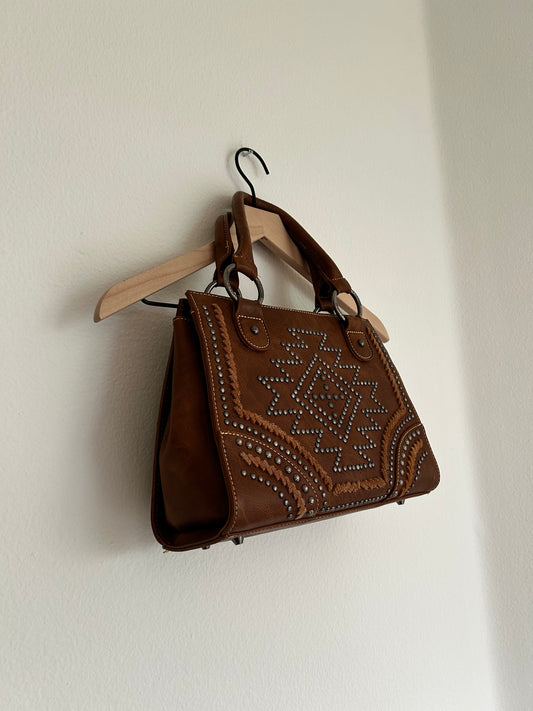 Brown Leather Studded Handbag