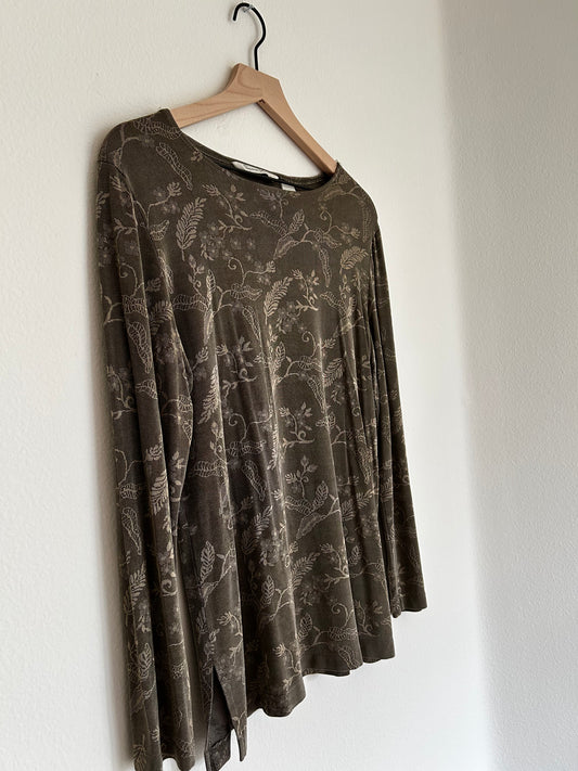 Vintage Floral Patterned Green Long Sleeve