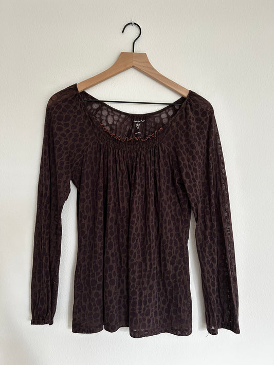 Saint Tropez West | Patterned Sheer Brown Ruched Blouse
